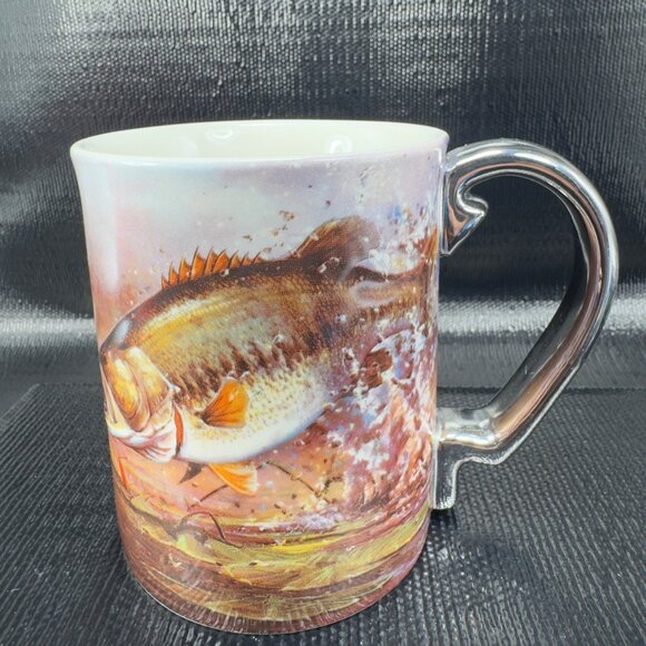 Rivers Edge Products 3D Ceramic Coffee Mug Cup 15 Oz Fishing Scene Silver Handle - Picture 12 of 15